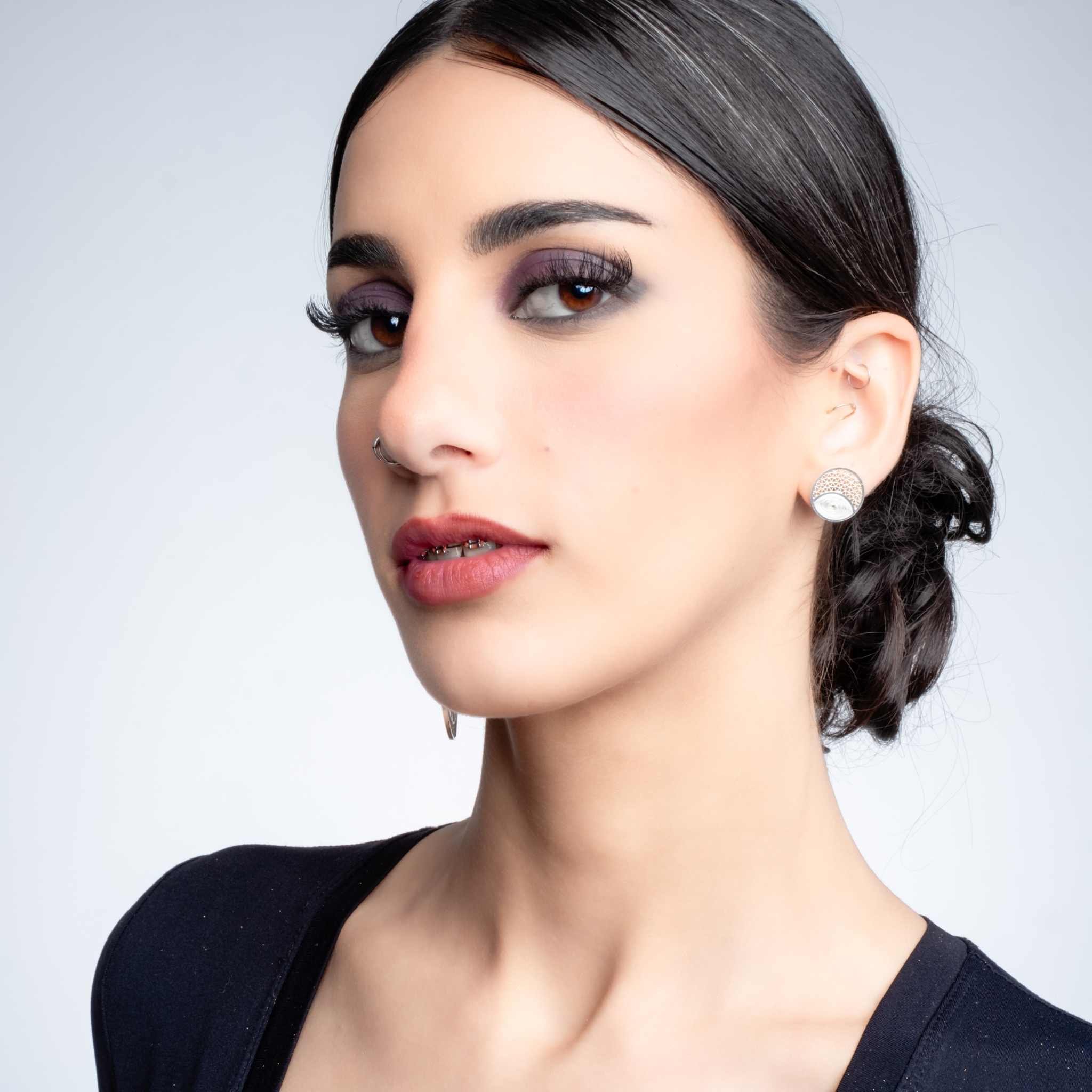 Woman wearing Luna, custom made MorphEar stud stud by valerosa

