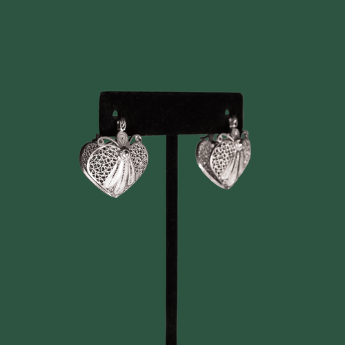 Amada, handmade silver filigree huggie earrings side profile

