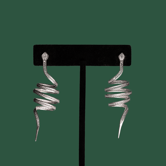 Arcadia, Handmade silver filigree drop earrings front 