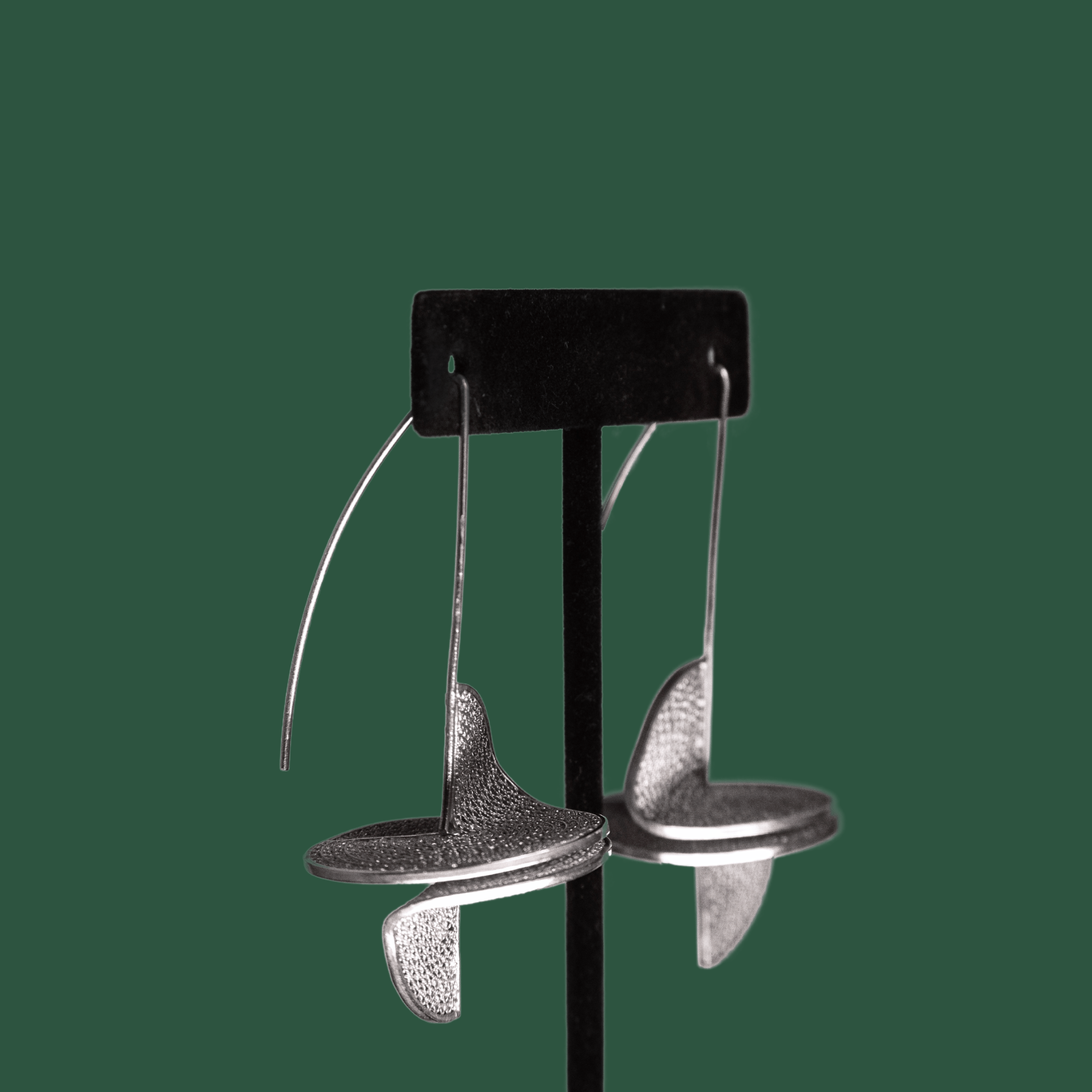 Candela, handmade silver filigree drop earrings side profile
