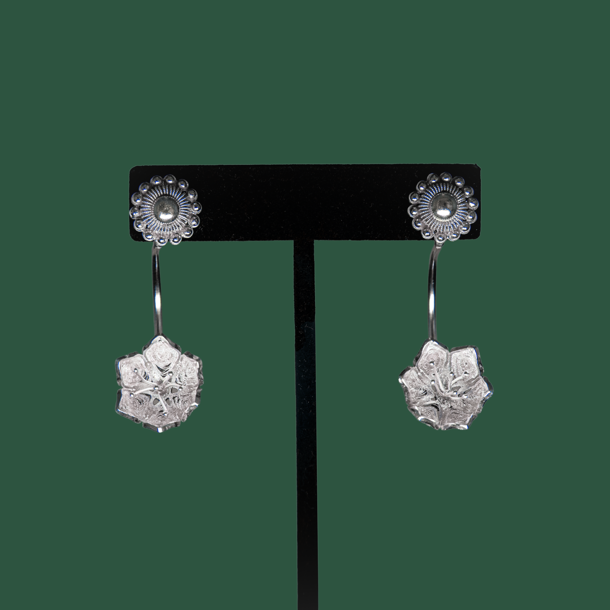 Jacinta, handmade silver filigree MorphEar drop earrings  