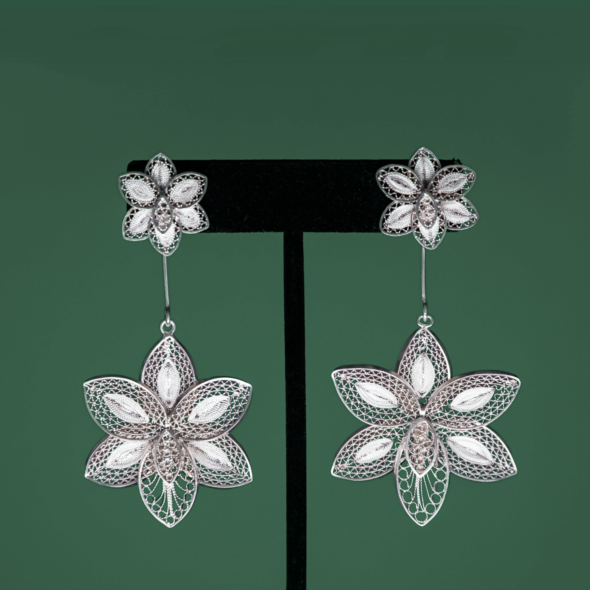 Magdalena handmade silver filigree MorphEar dangle earrings
