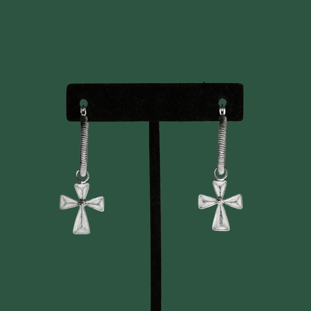 Rosario, handmade filigree MorphEar hoop earrings cross 
